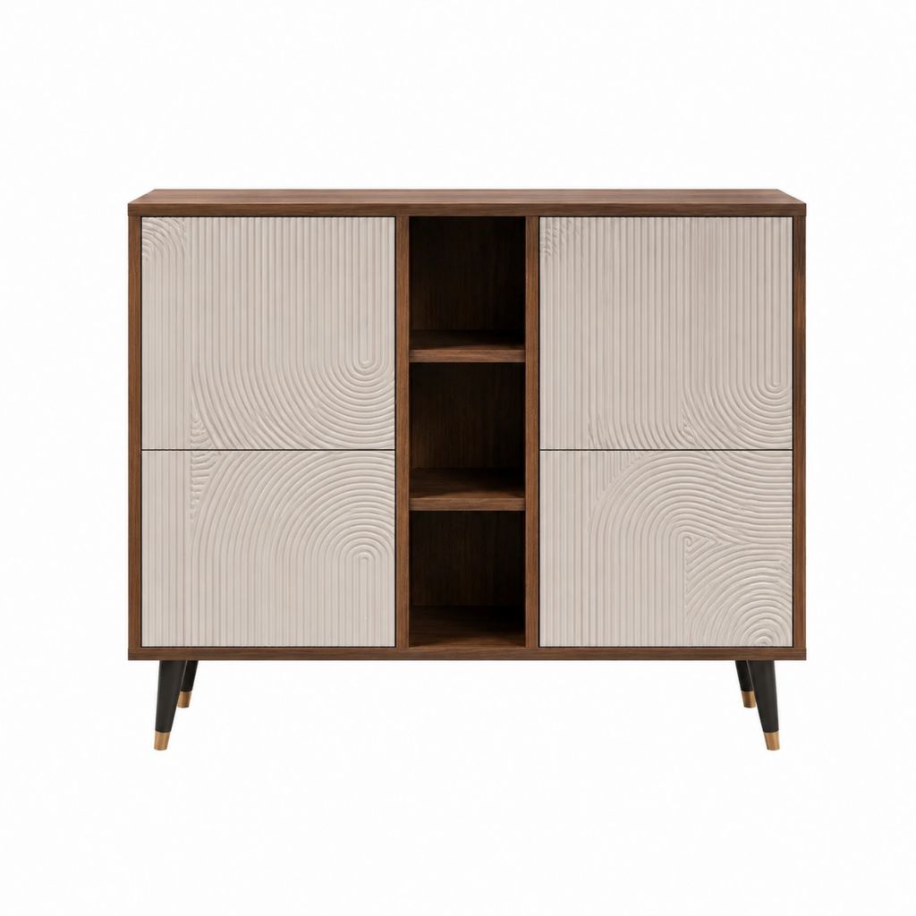 Sideboard Nussbaumfarben Beige MDF mit Rillenfront 120 x 40 x 120 cm