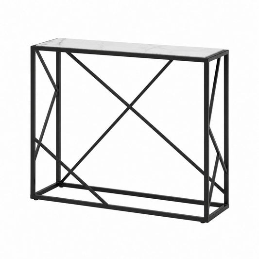 Konsolentisch Flurtisch Schwarz Stahl mit Tischplatte aus gehärtetem Glas in Marmoroptik rechteckig 100 x 30 x 80 cm