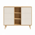 Sideboard mit 4 Türen und offenen Fächern Eichenfurnier Weiß Rechteckig 120 x 128 x 40 cm