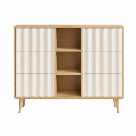 Sideboard mit 4 Türen und offenen Fächern Eichenfurnier Weiß Rechteckig 120 x 128 x 40 cm