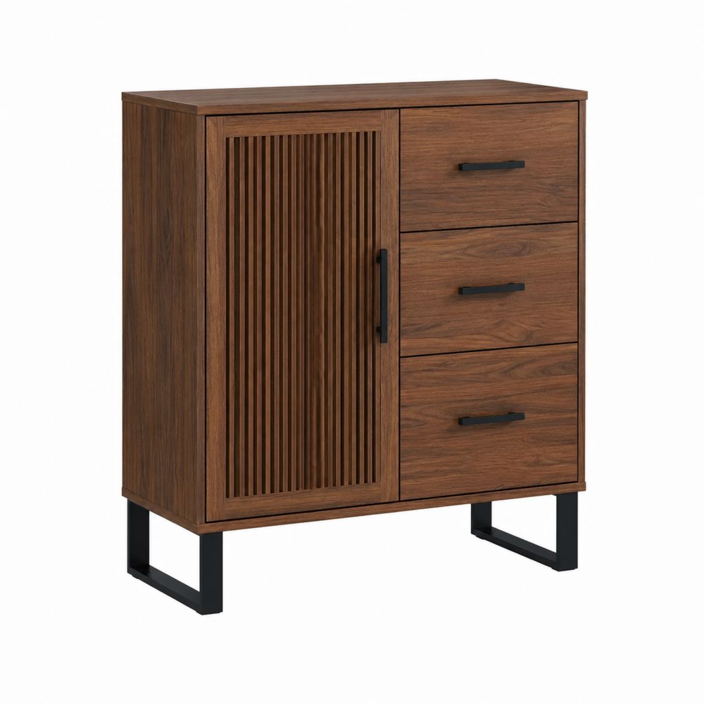 Sideboard Highboard Nussbaum MDF mit Walnussfurnier 80 x 40 x 100 cm mit 3 Schubladen und 1 Tür
