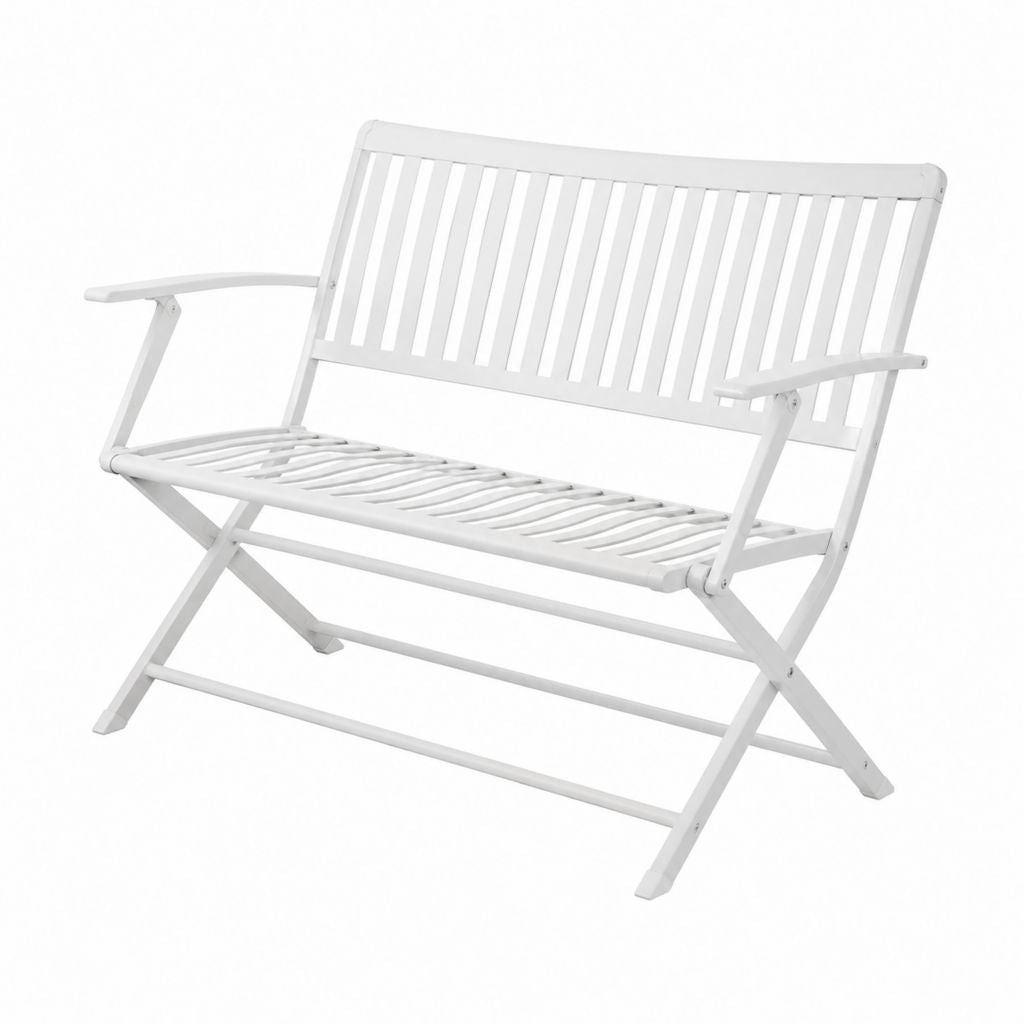 Klappbare Gartenbank Weiß aus pulverbeschichtetem Stahl 118 x 60 x 87 cm