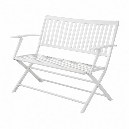 Klappbare Gartenbank Weiß aus pulverbeschichtetem Stahl 118 x 60 x 87 cm