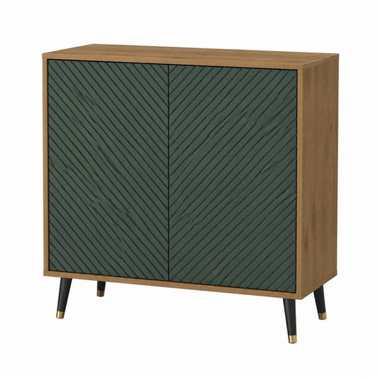 Sideboard mit 2 Türen Nussbaumfurnier Dunkelgrün rechteckig 80 x 40 x 90 cm