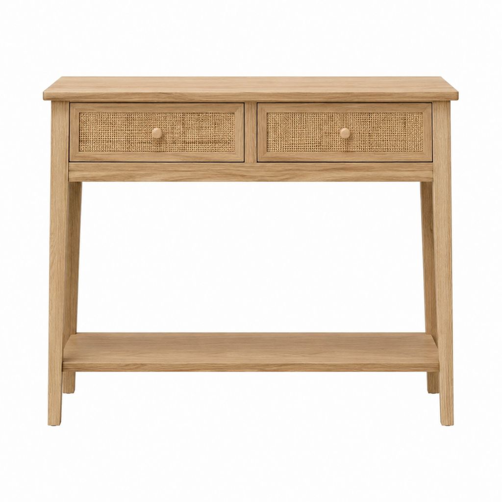 Konsolentisch Natur Eichenfurnier mit Rattangeflecht 100 x 35 x 80 cm