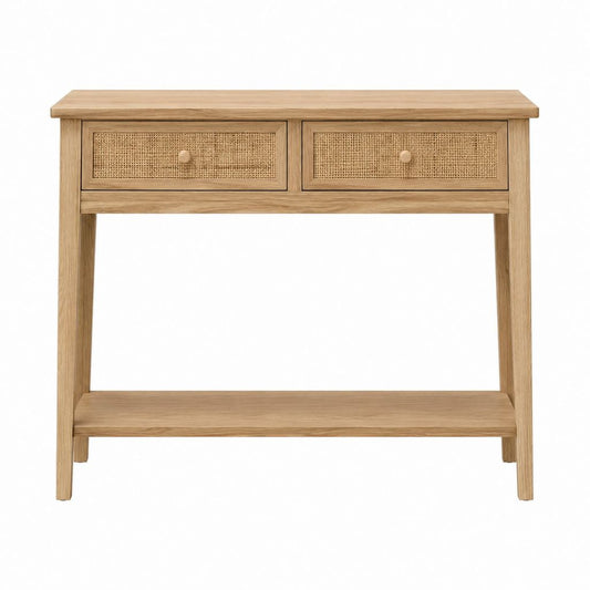 Konsolentisch Natur Eichenfurnier mit Rattangeflecht 100 x 35 x 80 cm