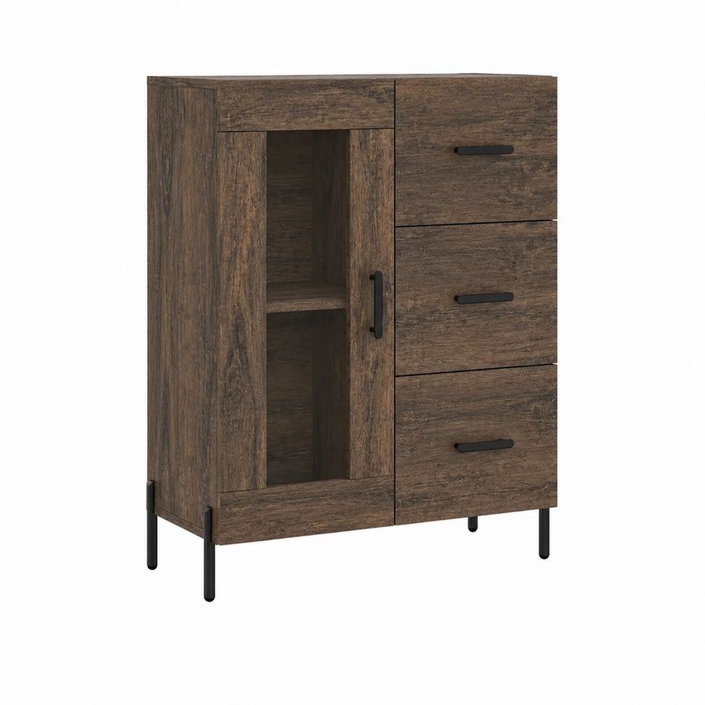 Sideboard mit 3 Schubladen und Tür Dunkelbraun Spanplatte Rechteckig 80 x 40 x 120 cm