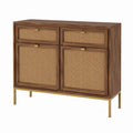 Sideboard mit 2 Türen und 2 Schubladen Walnussfurnier Rattan rechteckig 100 x 40 x 90 cm