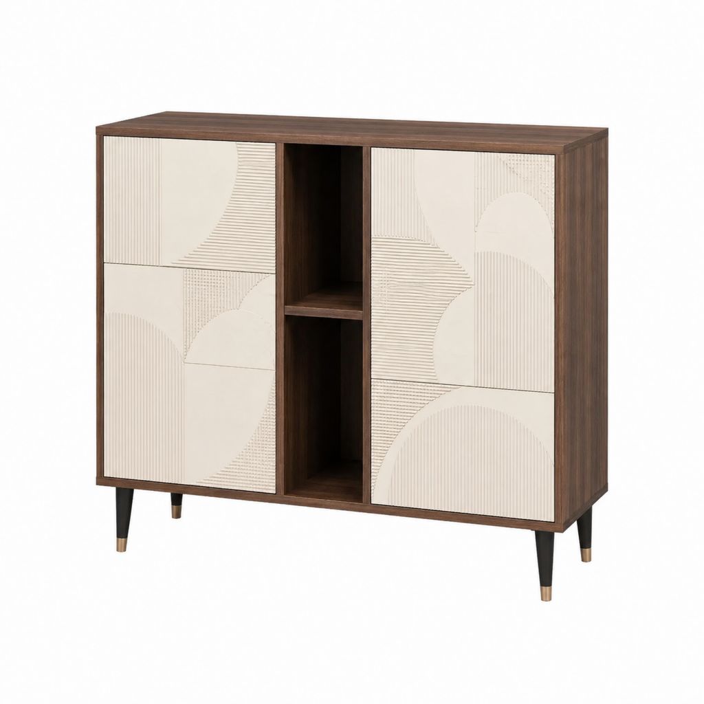 Sideboard Nussbaumfarben Creme MDF rechteckig mit 2 Türen und offenen Fächern 120 x 40 x 100 cm
