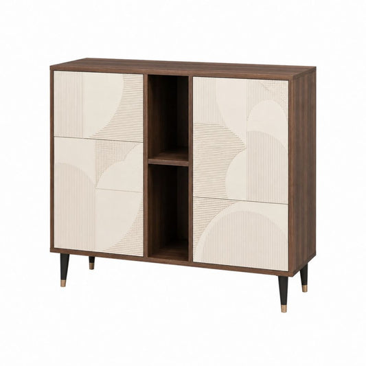 Sideboard Nussbaumfarben Creme MDF rechteckig mit 2 Türen und offenen Fächern 120 x 40 x 100 cm