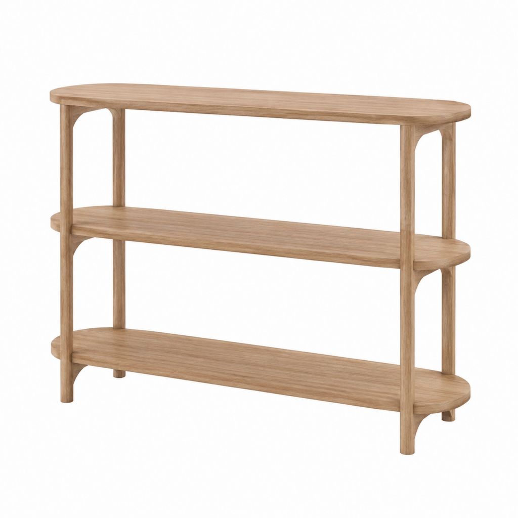 Konsolentisch mit 3 Ablagen Naturbraun Massivholz abgerundet 100 x 30 x 85 cm