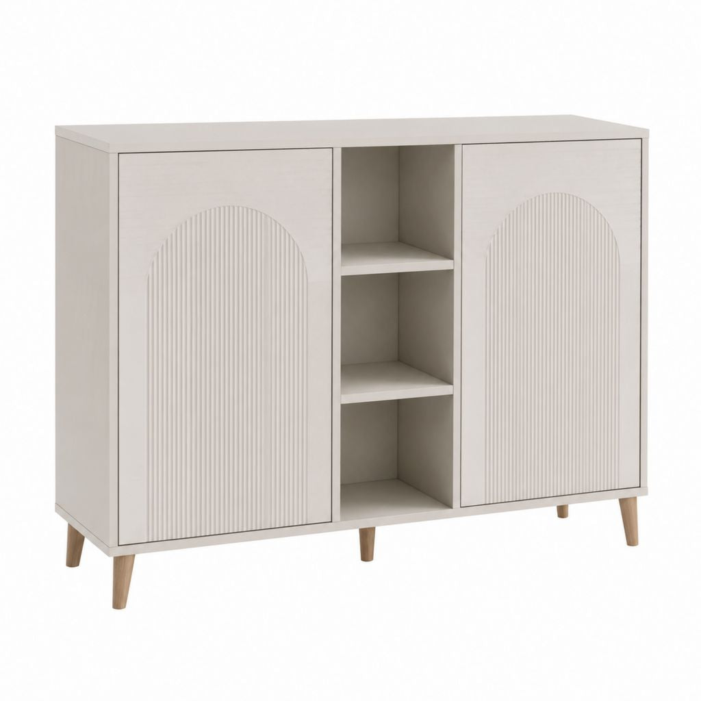 Sideboard mit 2 Türen und 3 offenen Fächern Creme MDF 100 x 40 x 90 cm