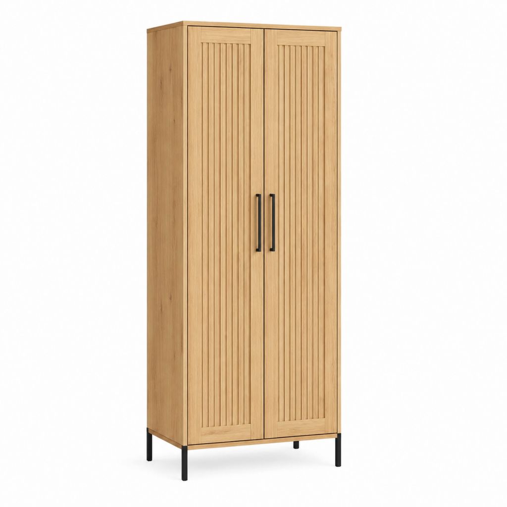 Hochschrank mit 2 Türen in Eichenholzoptik und schwarzen Stahlfüßen 80 x 40 x 180 cm