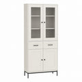 Highboard Vitrine mit 4 Türen 2 Schubladen Weiß MDF Glas rechteckig 80 x 40 x 180 cm