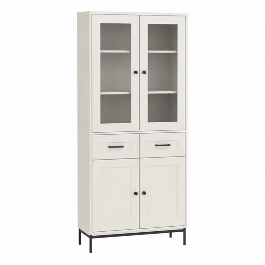 Highboard Vitrine mit 4 Türen 2 Schubladen Weiß MDF Glas rechteckig 80 x 40 x 180 cm