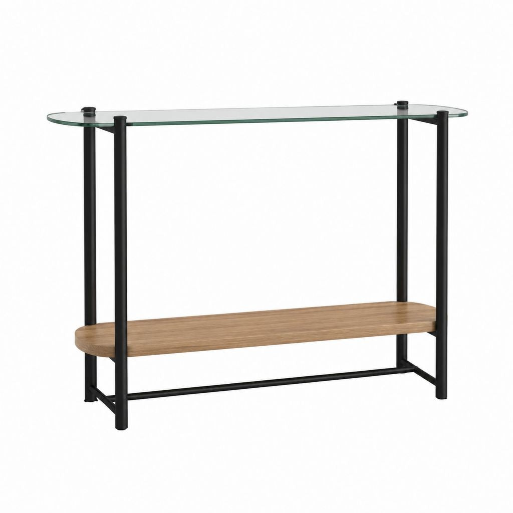 Konsolentisch mit Ablage Schwarz Braun aus Stahl Glas und MDF 120 x 35 x 80 cm