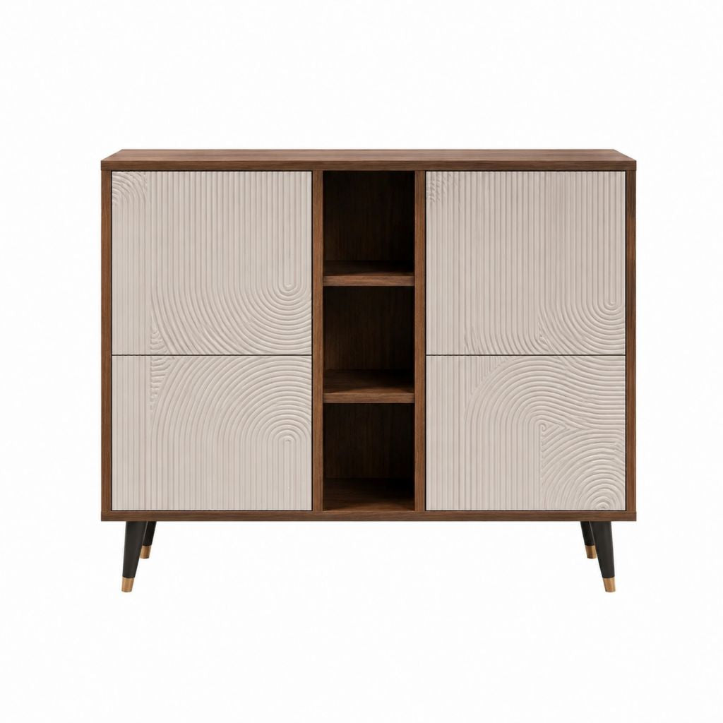 Sideboard Nussbaumfarben Beige MDF mit Rillenfront 120 x 40 x 120 cm
