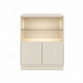 Sideboard Highboard Creme MDF mit Glasboden rechteckig 80 x 40 x 140 cm