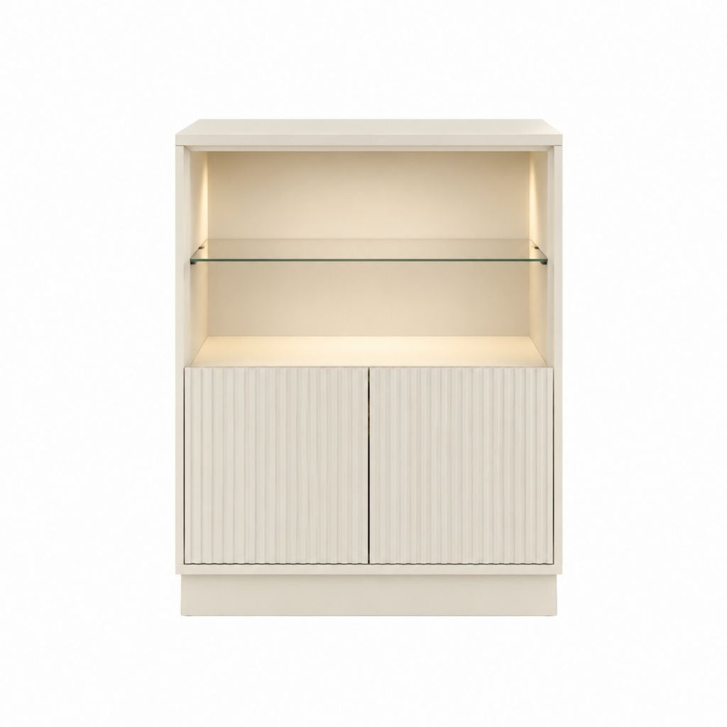 Sideboard Highboard Creme MDF mit Glasboden rechteckig 80 x 40 x 140 cm