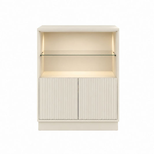 Sideboard Highboard Creme MDF mit Glasboden rechteckig 80 x 40 x 140 cm