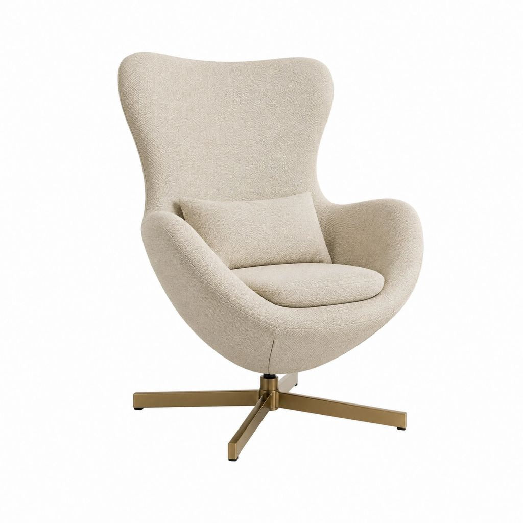 Drehsessel Beige mit Polyesterbezug Stahlgestell und hoher Rückenlehne 80 x 85 x 110 cm