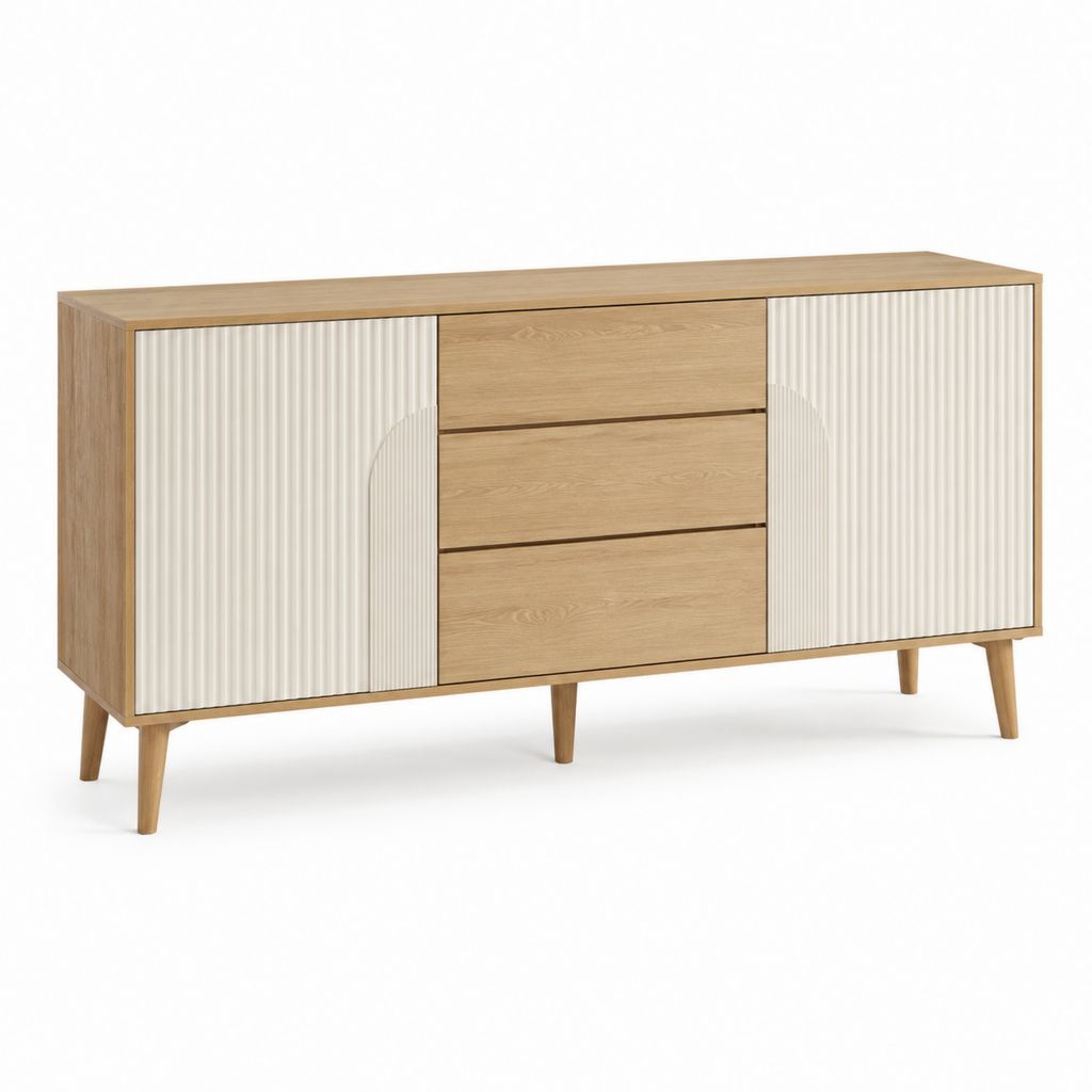 Sideboard Eiche Natur MDF rechteckig mit 2 Türen und 3 Schubladen 160 x 40 x 80 cm