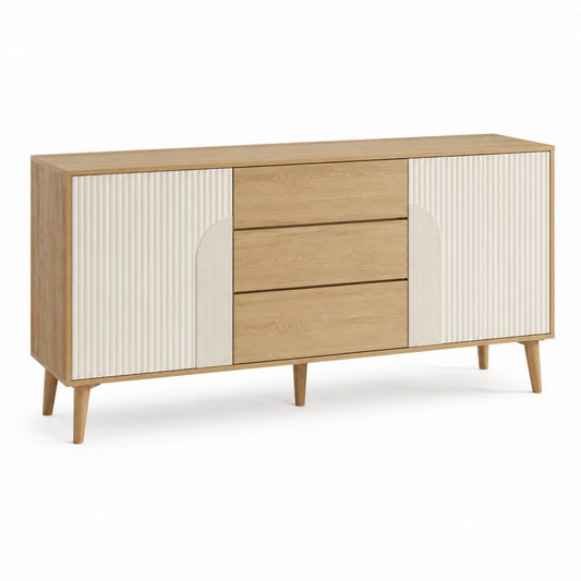 Sideboard Eiche Natur MDF rechteckig mit 2 Türen und 3 Schubladen 160 x 40 x 80 cm