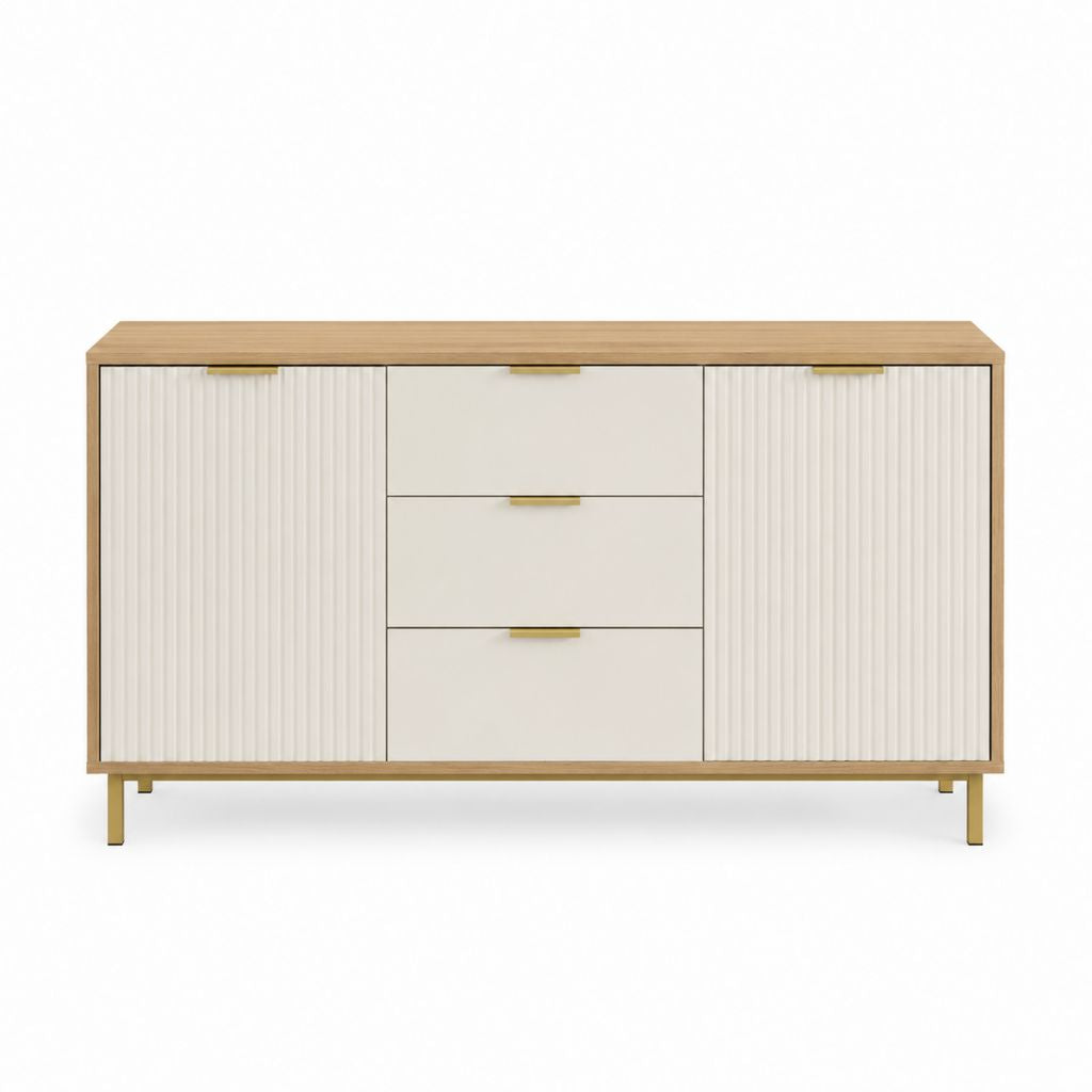 Sideboard mit 2 Türen und 3 Schubladen Eicheoptik Creme MDF 140 x 40 x 80 cm