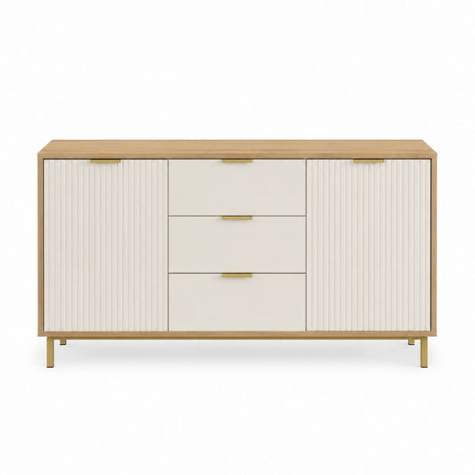 Sideboard mit 2 Türen und 3 Schubladen Eicheoptik Creme MDF 140 x 40 x 80 cm