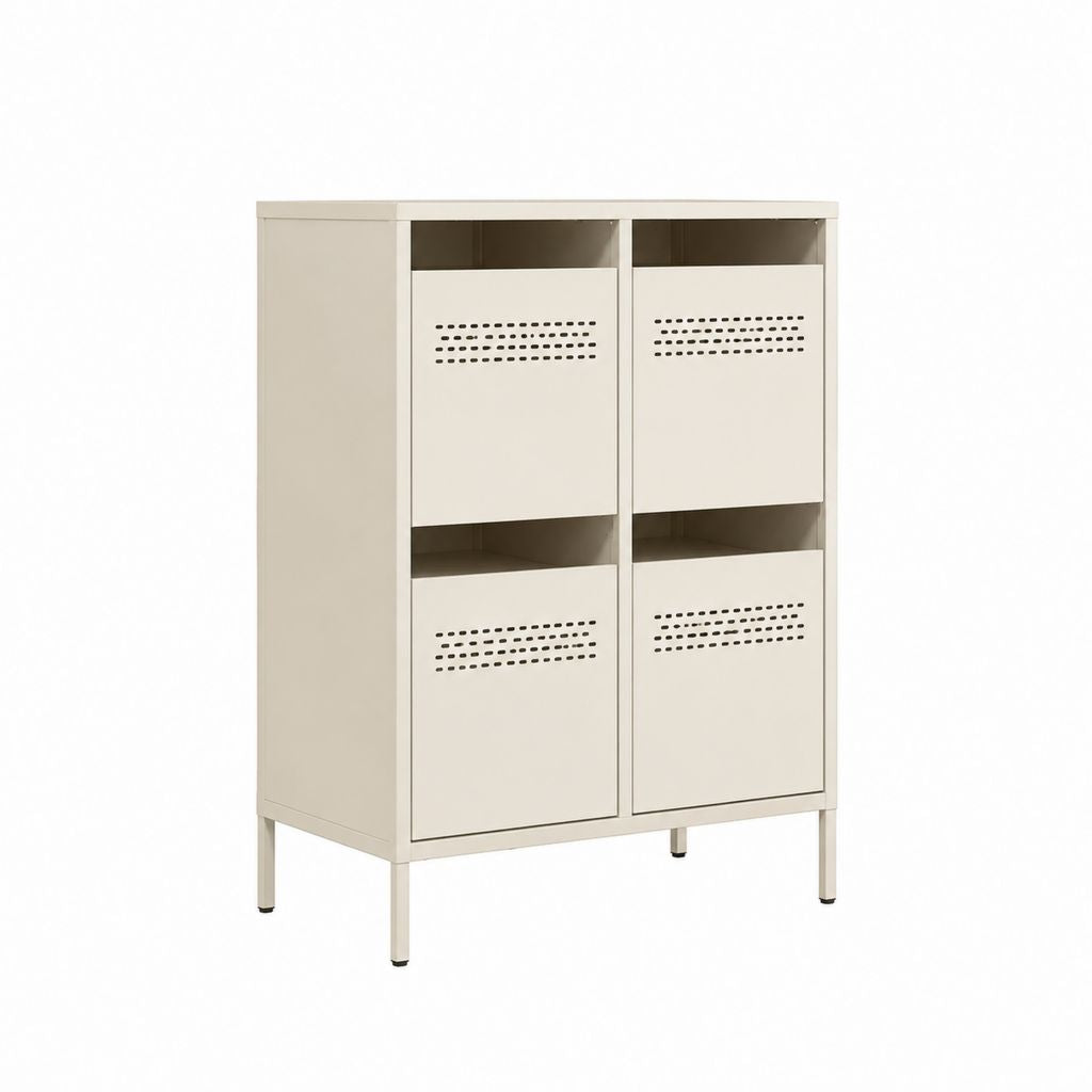 Metall Sideboard mit 4 Türen in Cremeweiß pulverbeschichteter Stahl 80 x 40 x 120 cm