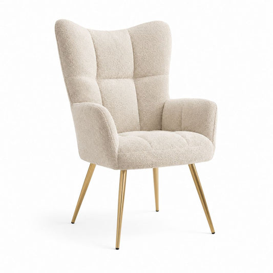 Ohrensessel Creme Bouclé-Polyester mit Stahlbeinen 70 x 75 x 105 cm