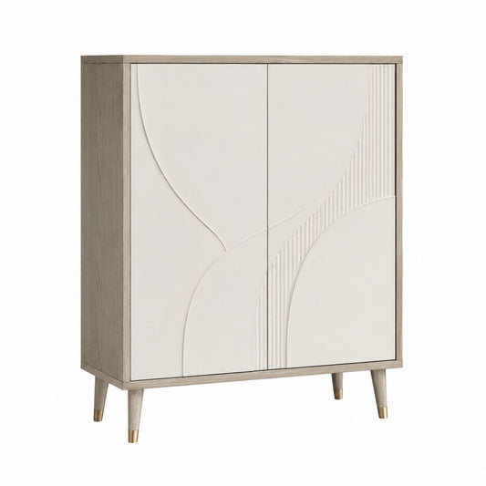 Sideboard mit 2 Türen in Beige und Eichenholzoptik aus MDF 80 x 40 x 120 cm