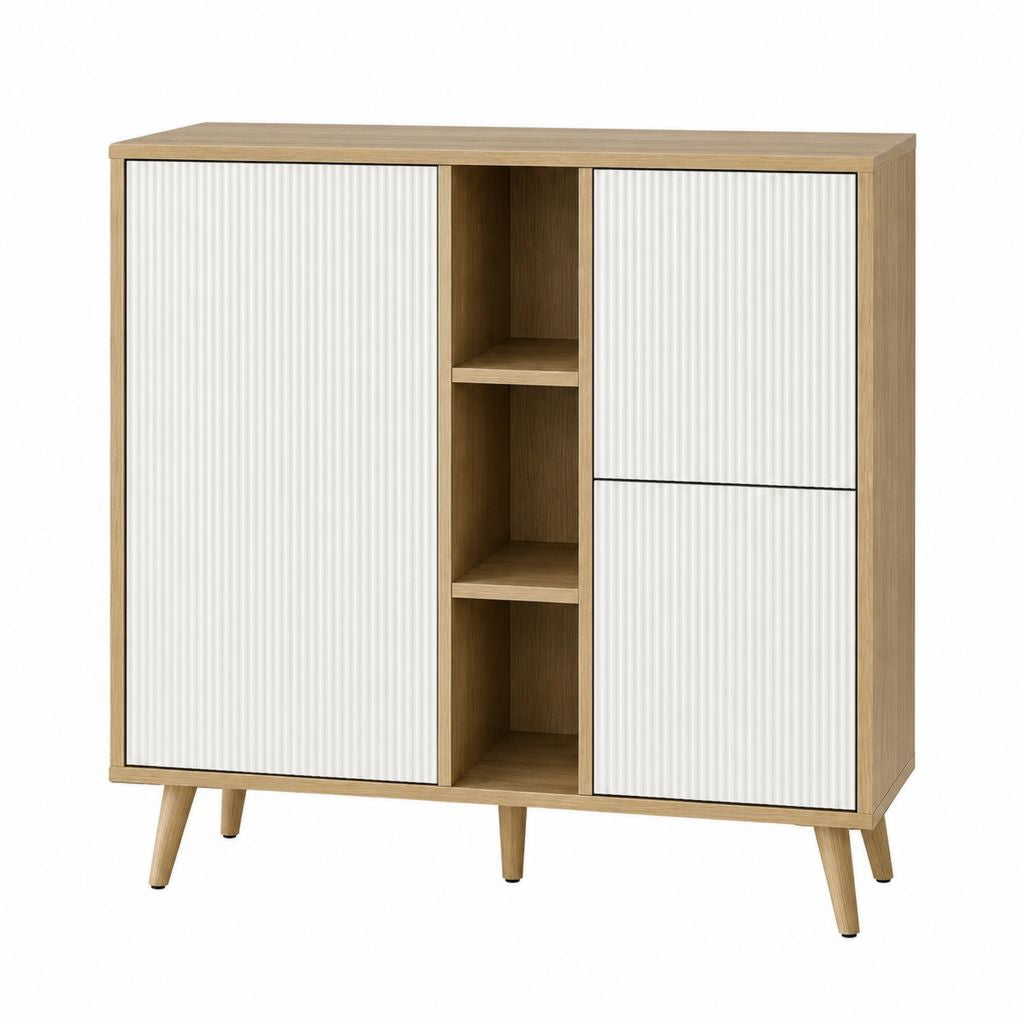 Sideboard Eichefarben Weiß aus MDF mit Riffeloptik 120 x 40 x 120 cm