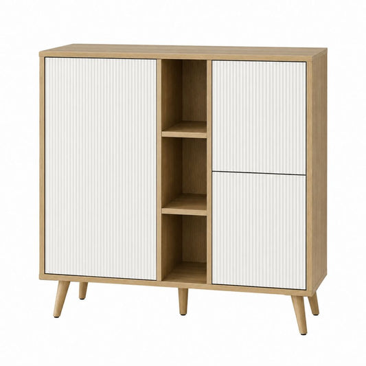 Sideboard Eichefarben Weiß aus MDF mit Riffeloptik 120 x 40 x 120 cm